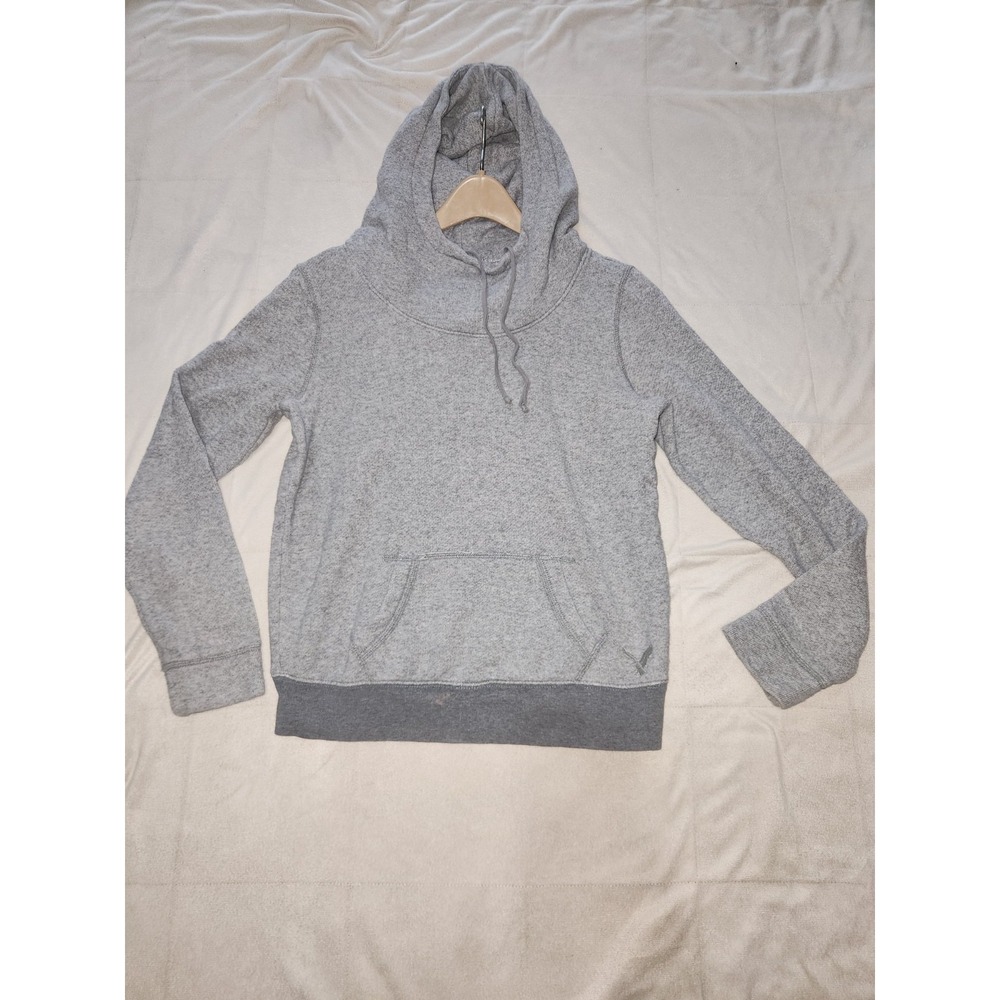 American Eagle fleece pullover hoodie Gray Relaxed Cowl Neck Drawstring hood Med